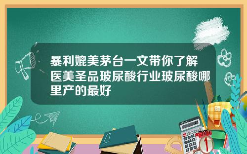 暴利媲美茅台一文带你了解医美圣品玻尿酸行业玻尿酸哪里产的最好